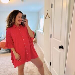 Fantastic Fawn Pink Sequin Button Front Tunic Mini Dress Small